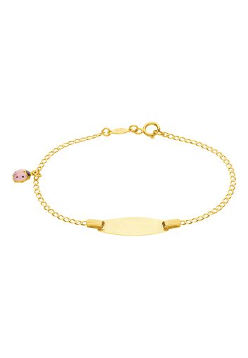 Bracciale bimbo in oro giallo con targhetta e coccinella rosa per Bimbi