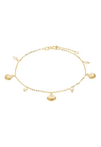 Bracciale in oro giallo con perle acqua dolce rotonda bianca e conchiglie per Donna