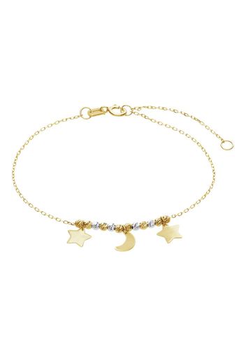 Bracciale in oro giallo con due ciondoli stella e una luna e boules bicolore per Donna