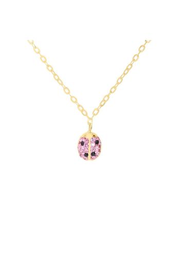 Collana in oro giallo con coccinella e strass rosa per Bambini