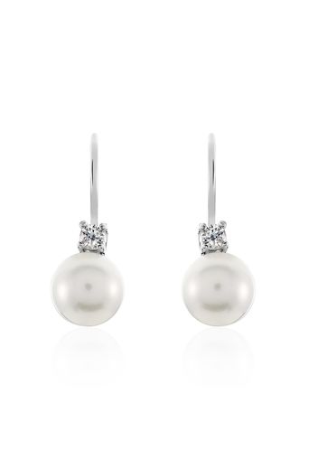 Orecchini monachella con perla 8 mm in argento 925 e zirconi per Donna