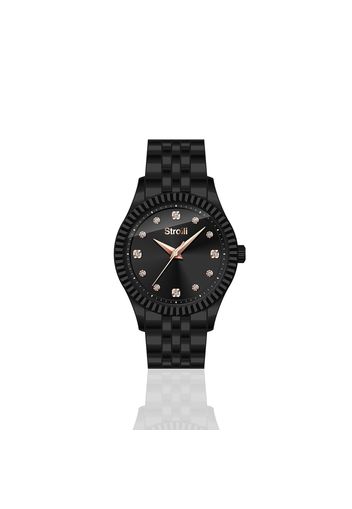 Solo tempo cassa e bracciale in acciaio e cristalli total black con dettagli rose gold per Donna