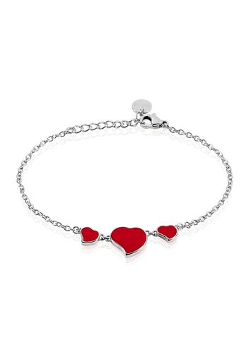 Bracciale in acciaio e cuore smalto rosso per Donna