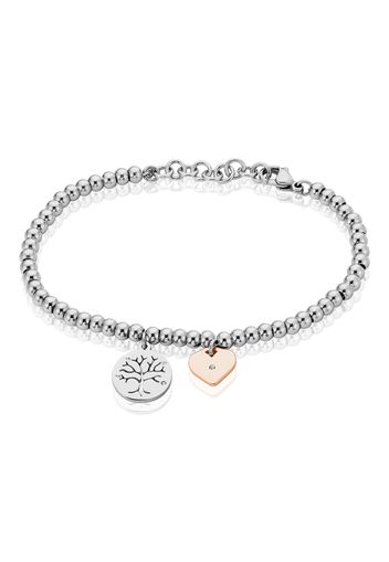 Bracciale in acciaio bicolore e strass con charm Cuore e Albero della vita per Donna