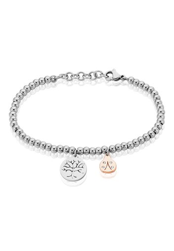 Bracciale in acciaio bicolore e strass con charm Coccinella e Albero della vita per Donna