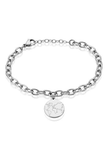 Bracciale in acciaio e strass con charm Mondo per Donna