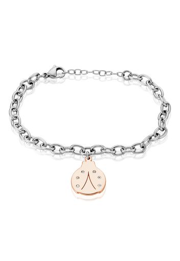 Bracciale in acciaio bicolore e strass con charm Coccinella per Donna