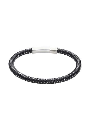 Bracciale in pelle nera e acciaio per Uomo