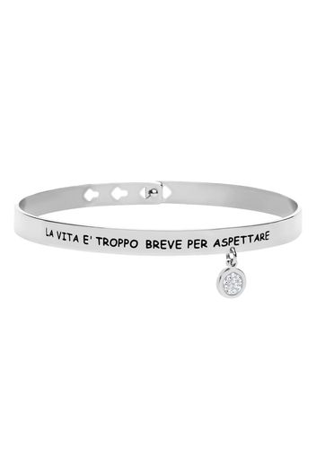 Bangle âLa vita Ã¨ troppo breve per aspettareâ in acciaio rodiato e strass per Donna