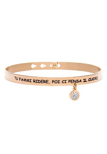 Bangle âTu fammi ridere, poi ci pensa il cuoreâ in acciaio rosato e strass per Donna