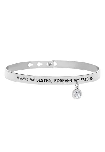 Bangle âAlways my sister, forever my friendâ in acciaio rodiato e strass per Donna