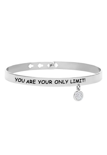 Bangle âYou are your only limit!â in acciaio rodiato per Donna