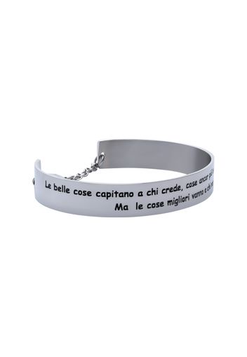 Bangle âLe belle cose capitano a chi crede, cose ancor piÃ¹ belle capitano a chi Ã¨ paziente. Ma le cose migliori vanno a chi non s'arrendeâ in acciaio rodiato per Donna