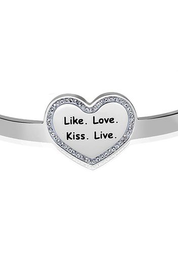 Bangle âLike. Love. Kiss. Live.â in acciaio rodiato e strass per Donna