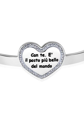 Bangle cuore in acciaio e strass 'Con te Ã¨ il posto piÃ¹ bello del mondo.' per Donna