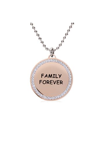 Collana con ciondolo in acciaio rosato e strass âFamily foreverâ per Donna