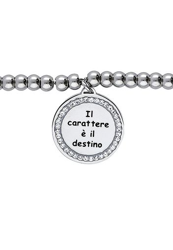 Bracciale âIl carattere Ã¨ il destinoâ in acciaio rodiato e strass per Donna