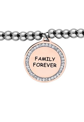 Bracciale âFamily foreverâ in acciaio con ciondolo rosato e strass per Donna