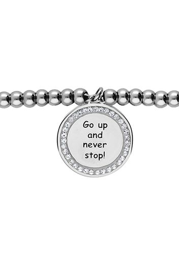 Bracciale âGo up and never stop!â in acciaio rodiato e strass per Donna