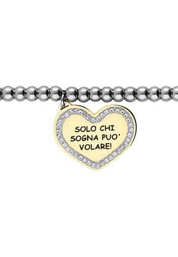 Bracciale cuore oro e strass 'Solo chi sogna puÃ² volare!' in acciaio per Donna