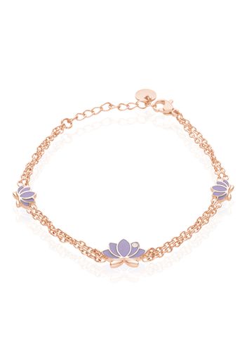 Bracciale fiore di loto in acciaio rosato e strass per Donna