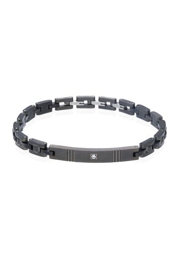 Bracciale in acciaio color polvere da sparo con strass per Uomo