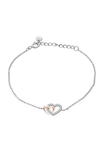 Bracciale con ciondoli cuore in argento rodiato e rosato e zirconi per Donna