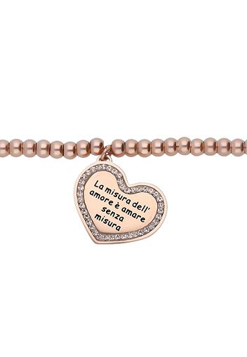 Bracciale âLa misura dell'amore Ã¨ amare senza misuraâ in acciaio rosato e strass per Donna