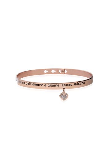 Bangle âLa misura dell'amore Ã¨ amare senza misuraâ in acciaio rosato e strass a forma di cuore per Donna