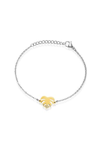 Bracciale con charm foglia in acciaio bicolore e strass per Donna