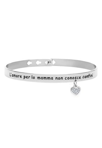 Bangle âL'amore per la mamma non conosce confiniâ in acciaio rodiato e strass per Donna