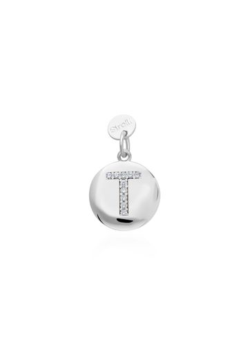 Charm lettera T in argento rodiato con zirconi per Donna