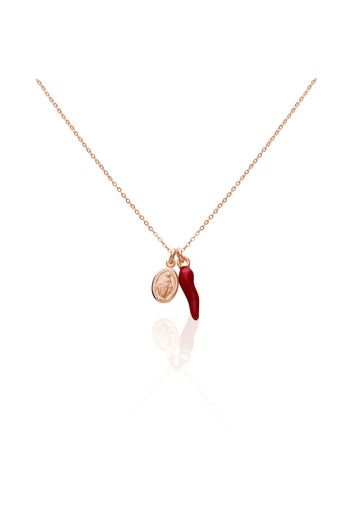 Collana in argento rosato con charm cornetto e charm madonna per Donna