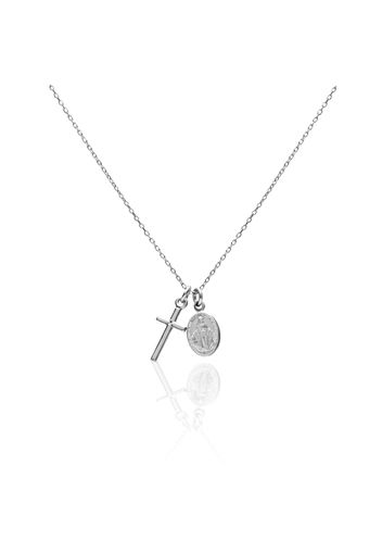 Collana in argento rodiato con charm madonna e croce per Donna