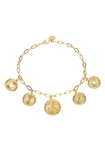 Bracciale con charms rosa dei venti, raggi e cuore in bronzo dorato per Donna