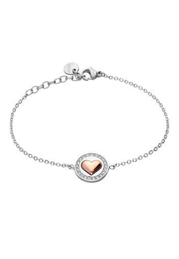 Bracciale in acciaio e strass con cuore oro rosa per Donna