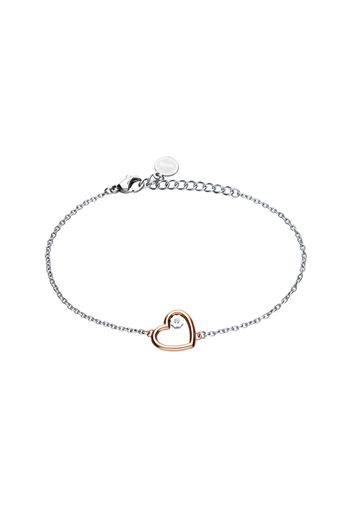 Bracciale cuore con strass in acciaio bicolore per Donna