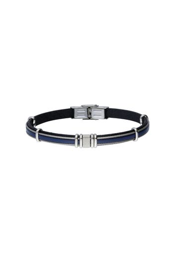 Bracciale in acciaio e pelle blu per Uomo