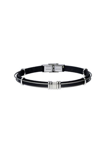 Bracciale in acciaio e pelle nero per Uomo