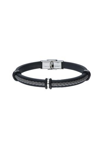 Bracciale in caucciu con inserto in pelle grigio per Uomo