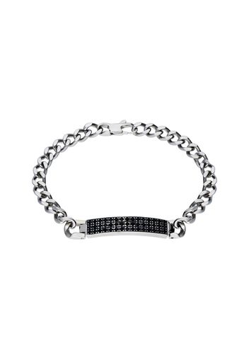 Bracciale in acciaio bicolore a maglie con targhetta scura con strass per Uomo