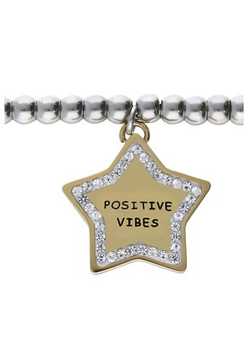 Bracciale con pendente stella Positive vibes. in acciaio dorato e strass per Donna