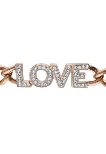 Bracciale a maglie larghe in acciaio rosato Love con strass per Donna