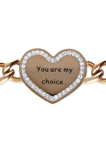 Bracciale a maglie larghe in acciaio rosato You are my choice con strass per Donna