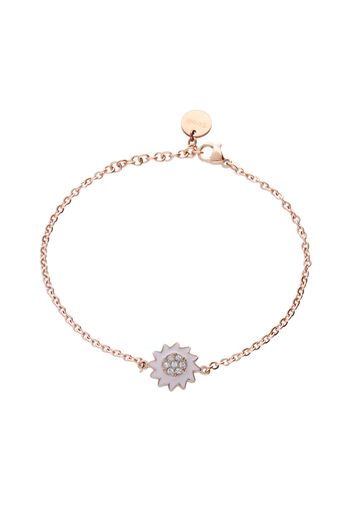 Bracciale in acciaio rosato con fiore rosa e strass per Donna