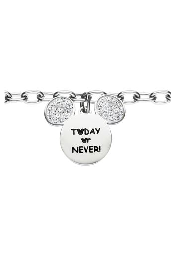 Bracciale 'TODAY or NEVER!' in acciaio con Topolino con strass per Donna