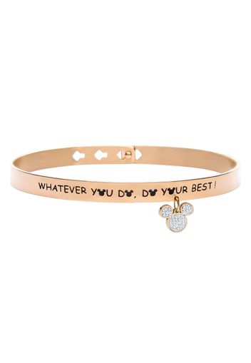 Bangle 'WHATEVER YOU DO, DO YOUR BEST!' in acciaio rosato con Topolino con strass per Donna