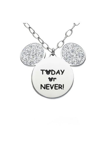 Girocollo 'TODAY or NEVER!' in acciaio con Topolino con strass per Donna