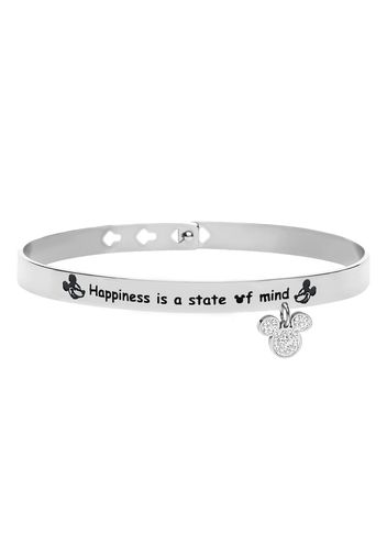 Bangle 'Happiness is a state of mind' in acciaio con Topolino con strass per Donna