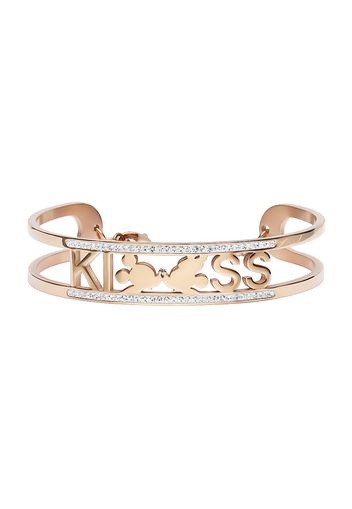 Bangle 'Kiss' in acciaio rosato e strass con Minni e Topolino per Donna